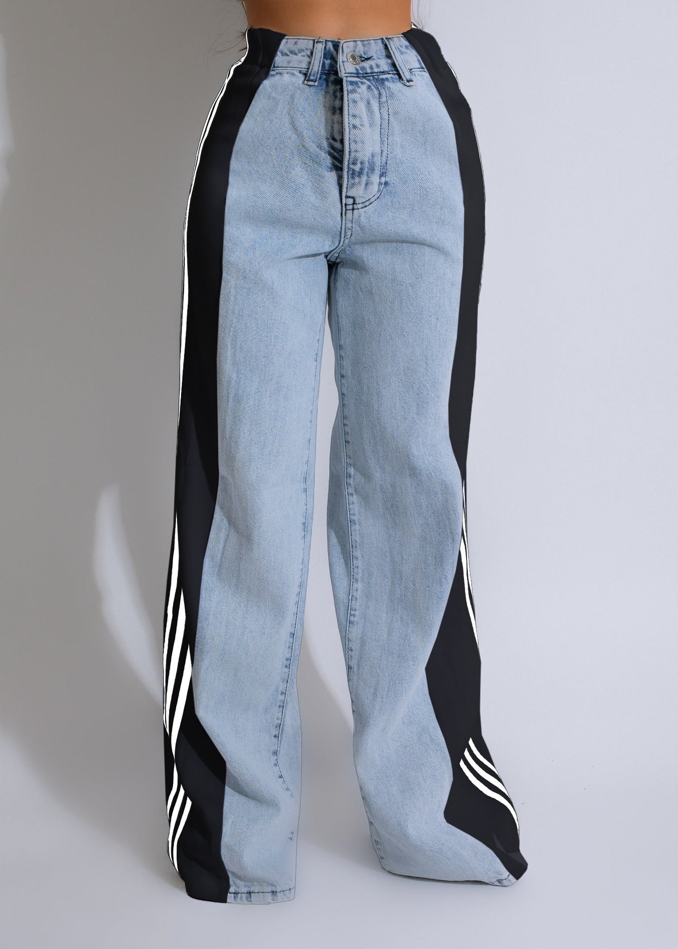 Pantalon décontracté taille haute élastique à jambe droite