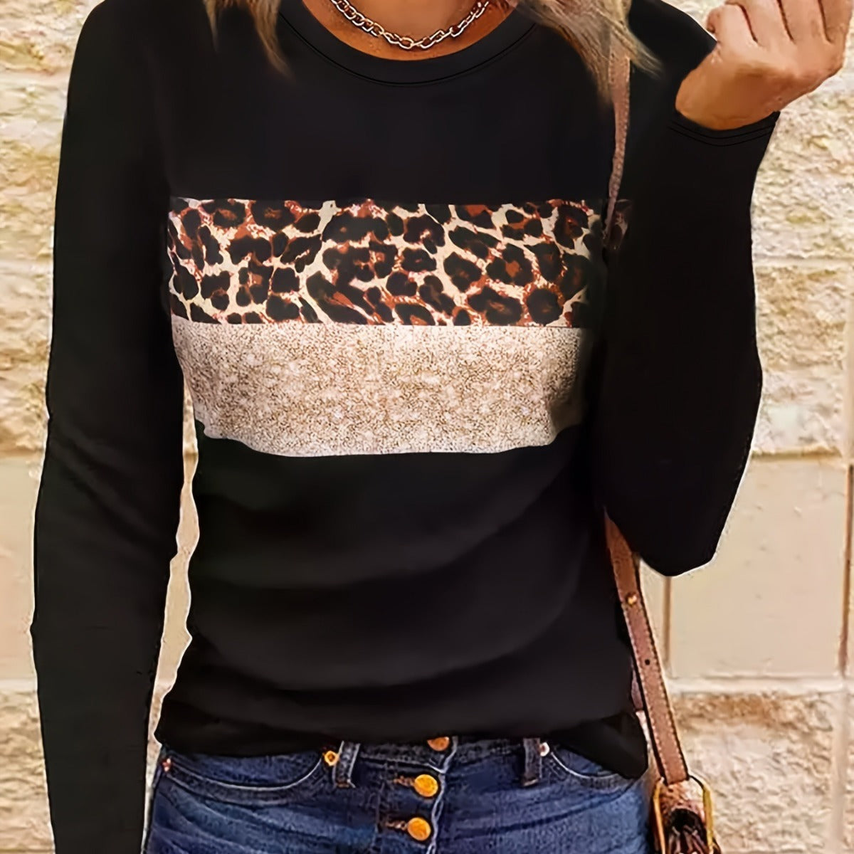 T-shirt ajusté à manches longues pour femme, simple et décontracté, imprimé