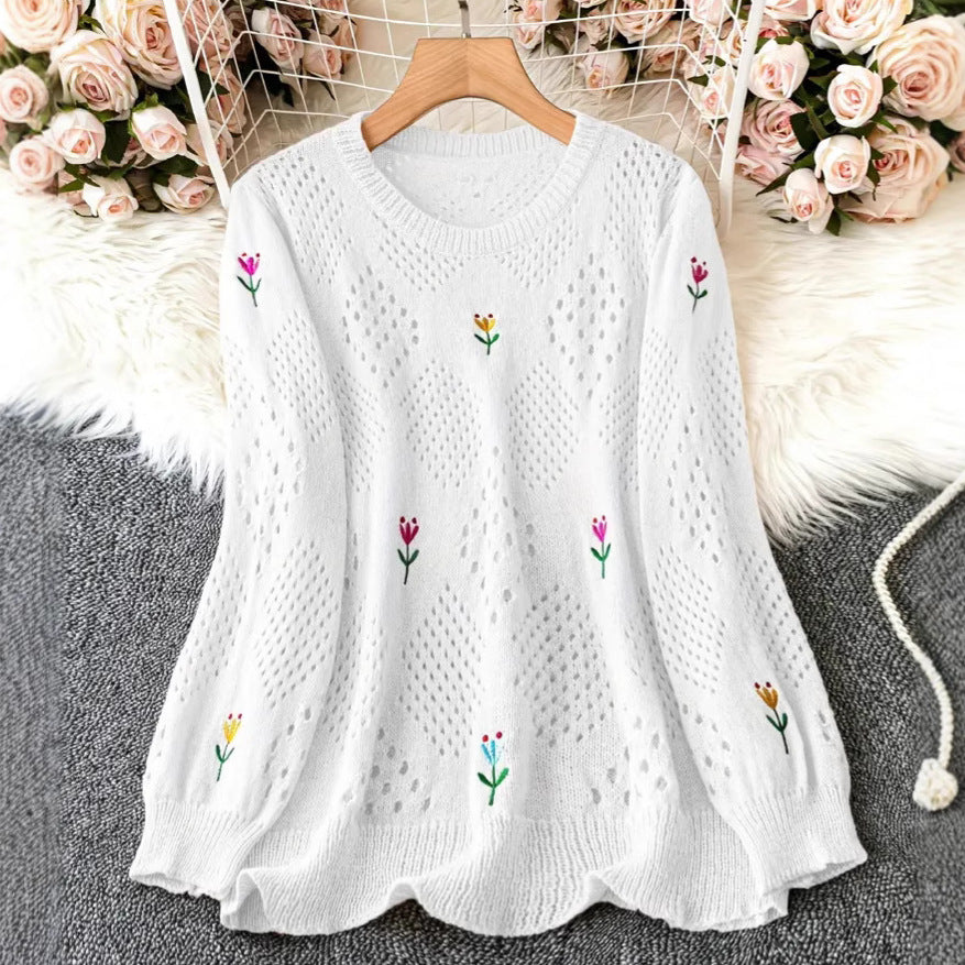 Pull décontracté brodé de fleurs