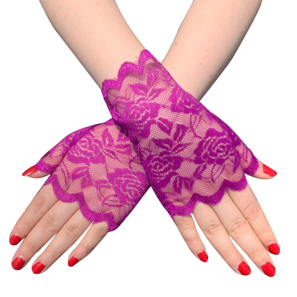 Gants courts demi-doigts en dentelle pour femmes, résistants au soleil