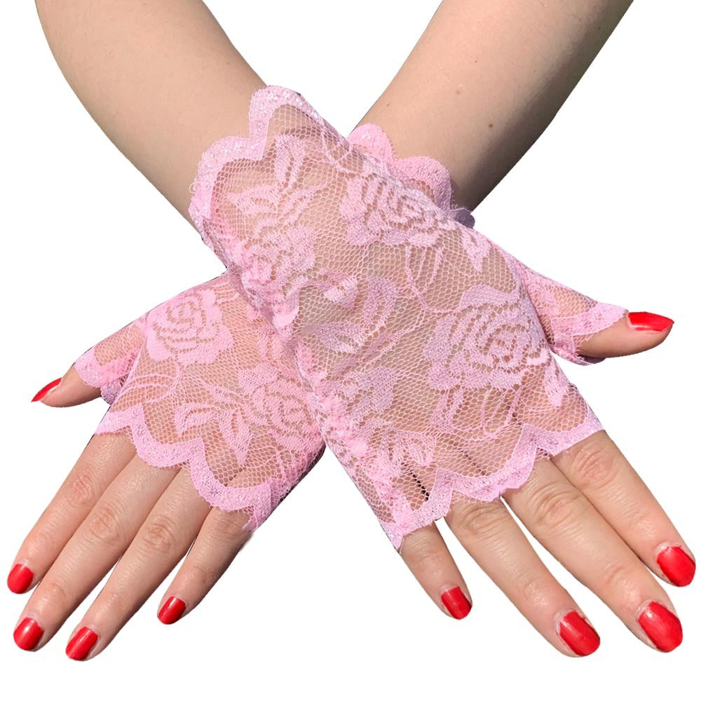 Gants courts demi-doigts en dentelle pour femmes, résistants au soleil