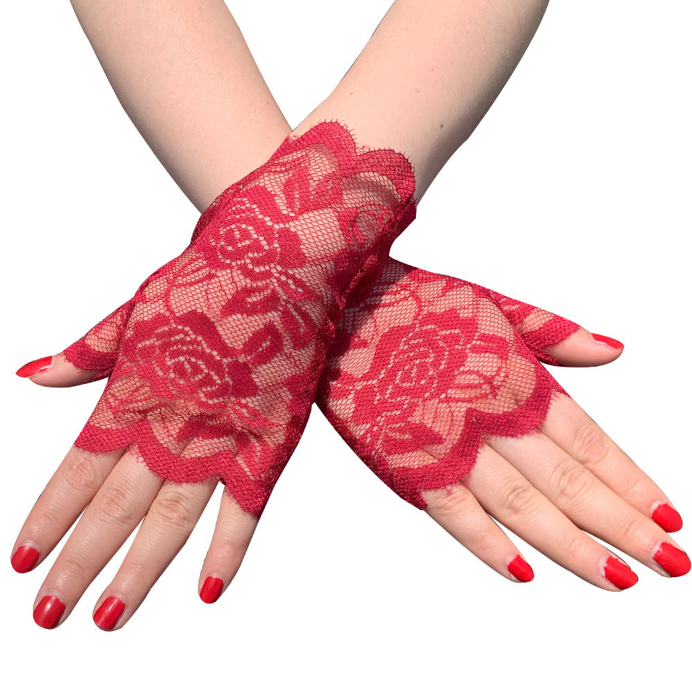 Gants courts demi-doigts en dentelle pour femmes, résistants au soleil