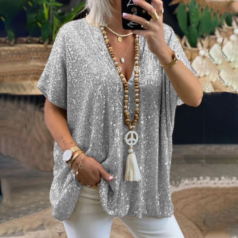 Pull ample à paillettes femme