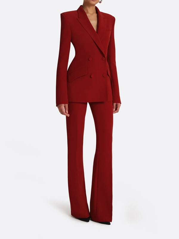 Costume 2 pièces rouge à double boutonnage avec blazer et pantalon