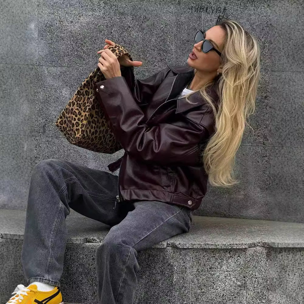 Veste en similicuir, décontractée, tendance