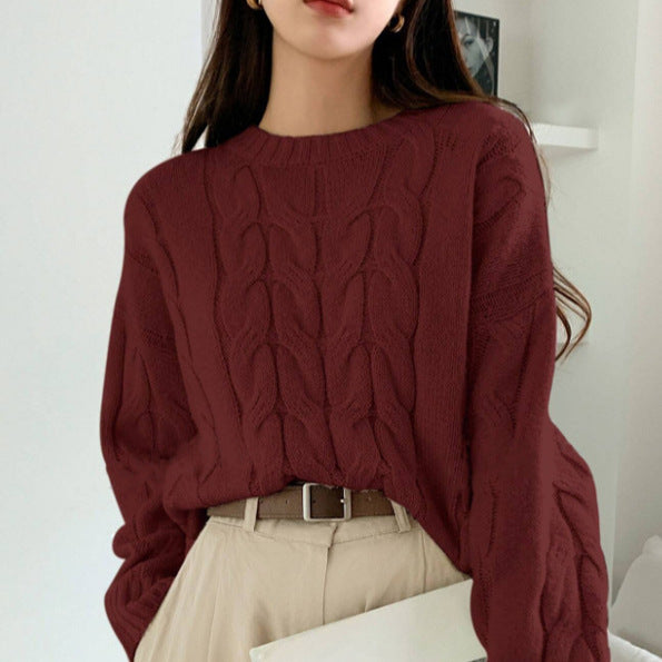 Pull tendance à col rond et couleur unie
