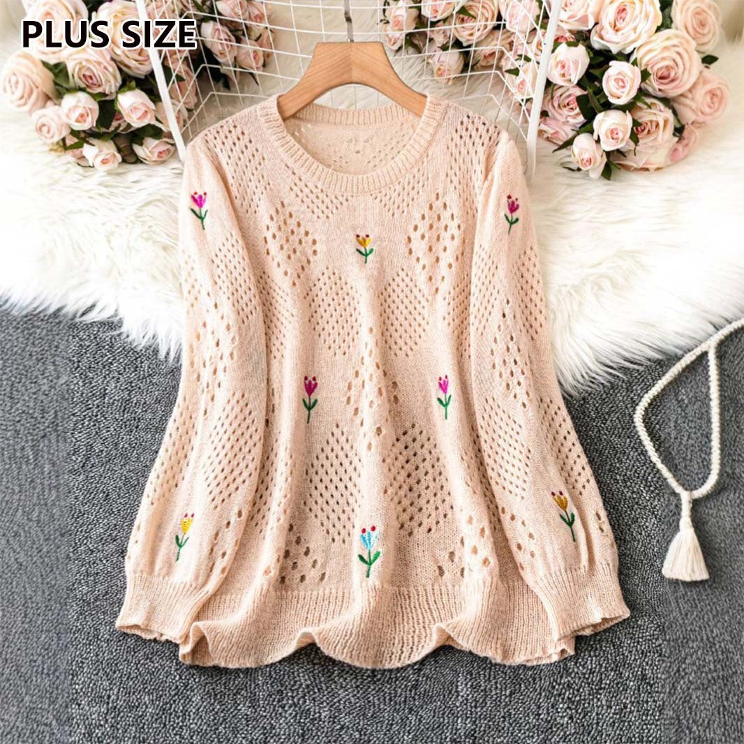 Pull décontracté brodé de fleurs