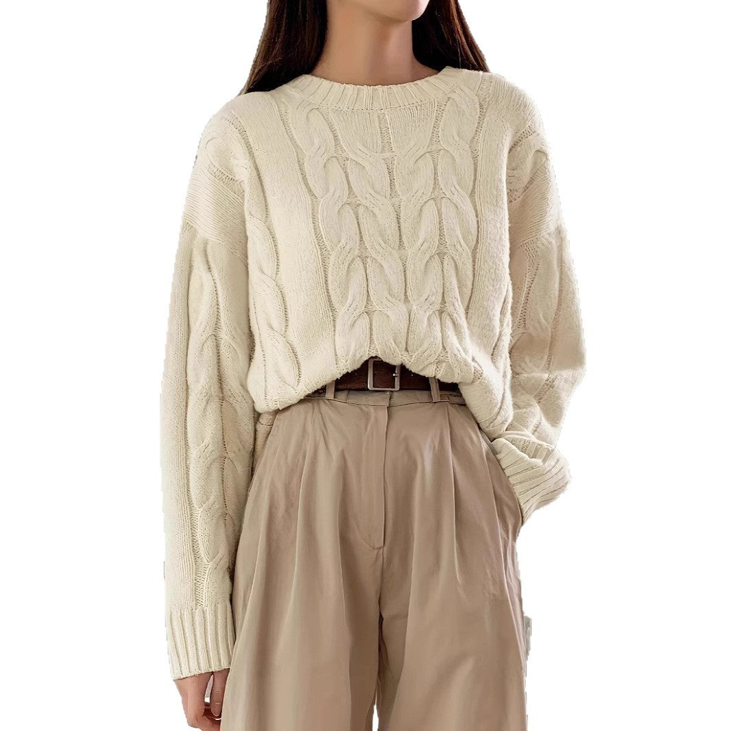 Pull tendance à col rond et couleur unie
