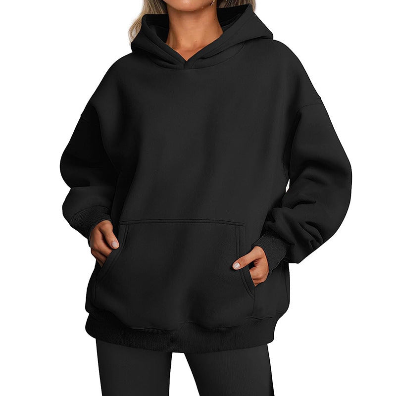 Sweat-shirt tendance uni, pull à capuche surdimensionné, vêtements pour femmes