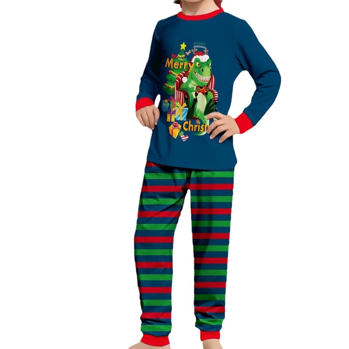 Pyjama parent-enfant imprimé arbre de Noël avec lettres Tyrannosaurus