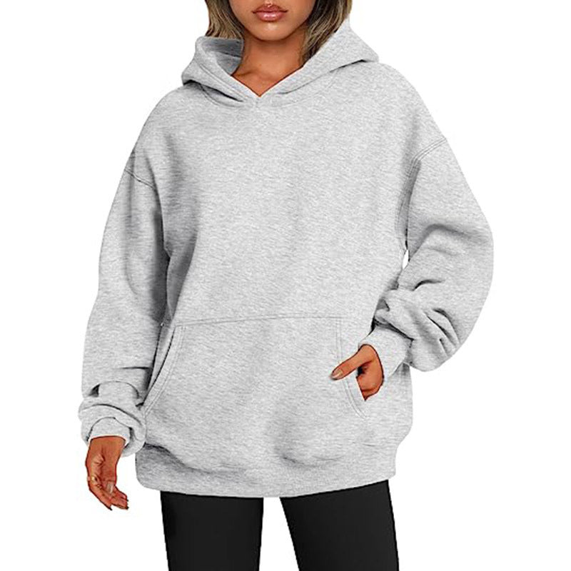 Sweat-shirt tendance uni, pull à capuche surdimensionné, vêtements pour femmes