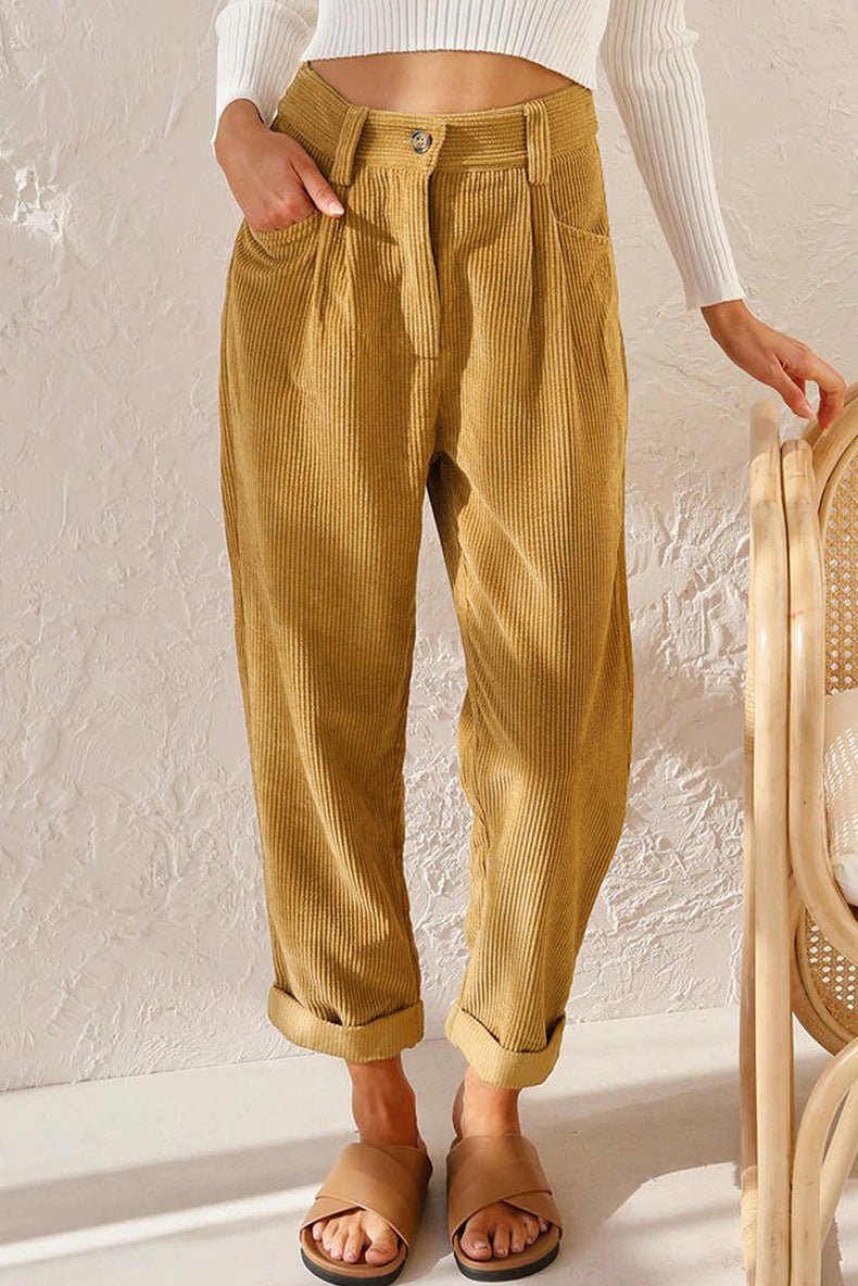 Pantalon droit ample en velours côtelé, surdimensionné, élégant, décontracté, taille haute, pour femme, printemps-automne