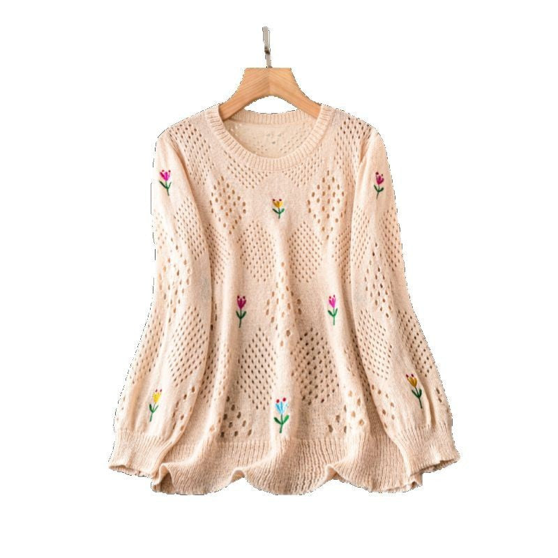 Pull décontracté brodé de fleurs
