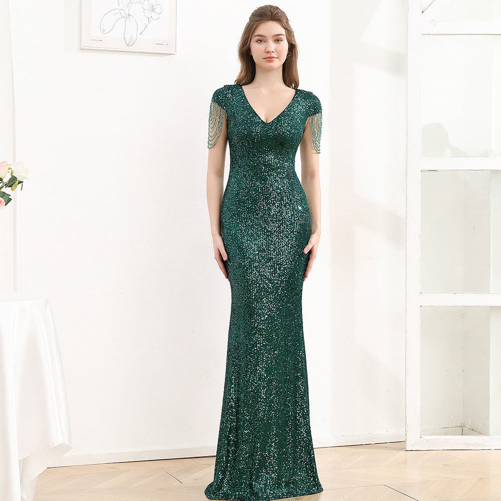Robe longue amincissante à paillettes pour femme