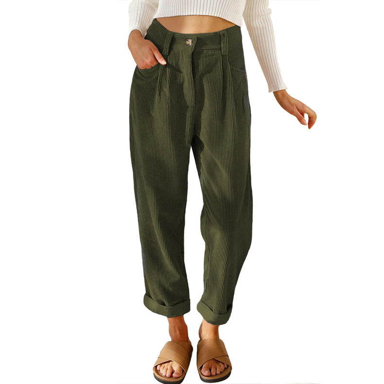 Pantalon droit ample en velours côtelé, surdimensionné, élégant, décontracté, taille haute, pour femme, printemps-automne
