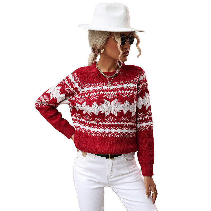 Pull de Noël tricoté rouge Femme