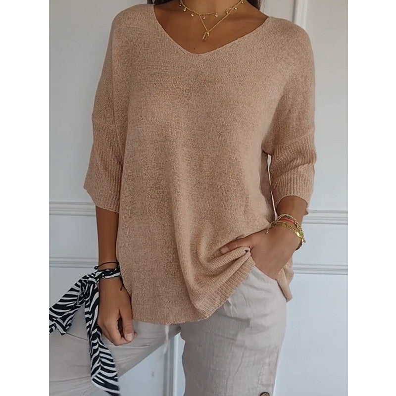 Pull décontracté manches 3-4 pour femme