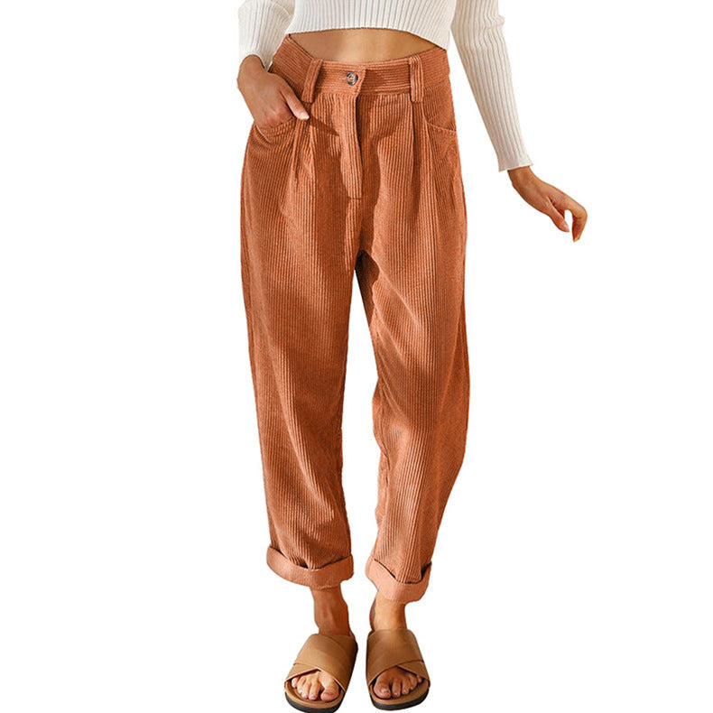 Pantalon droit ample en velours côtelé, surdimensionné, élégant, décontracté, taille haute, pour femme, printemps-automne