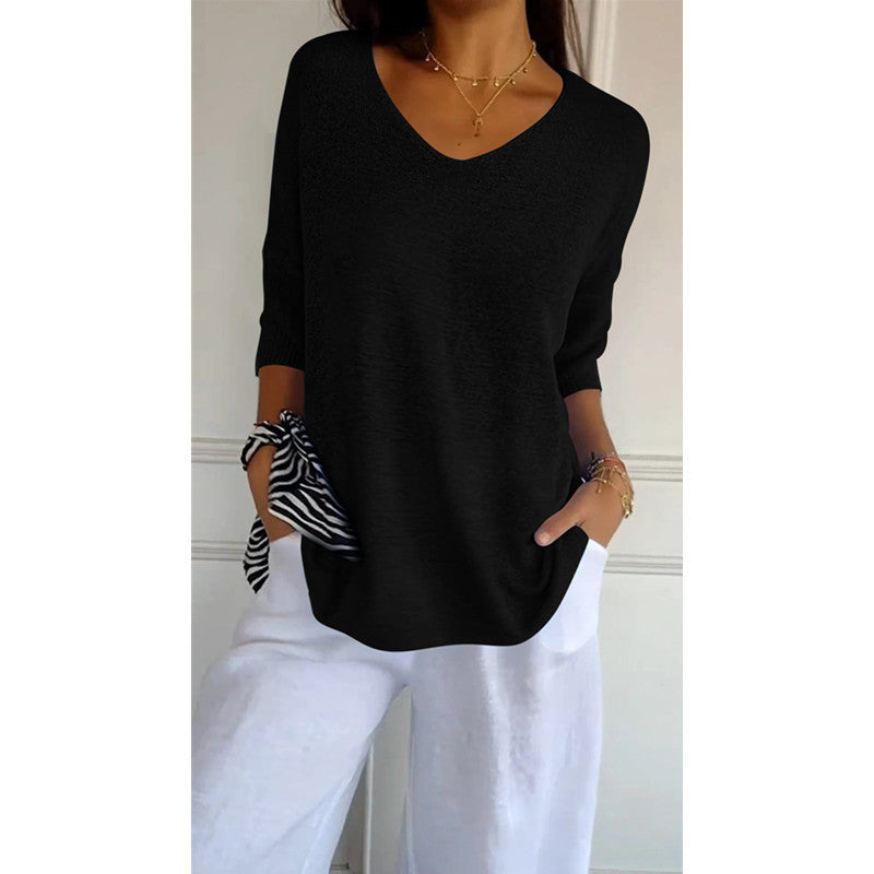 Pull décontracté manches 3-4 pour femme