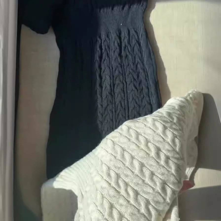 Robe tricotée décontractée à fermeture éclair en relief, Blanc- Beige