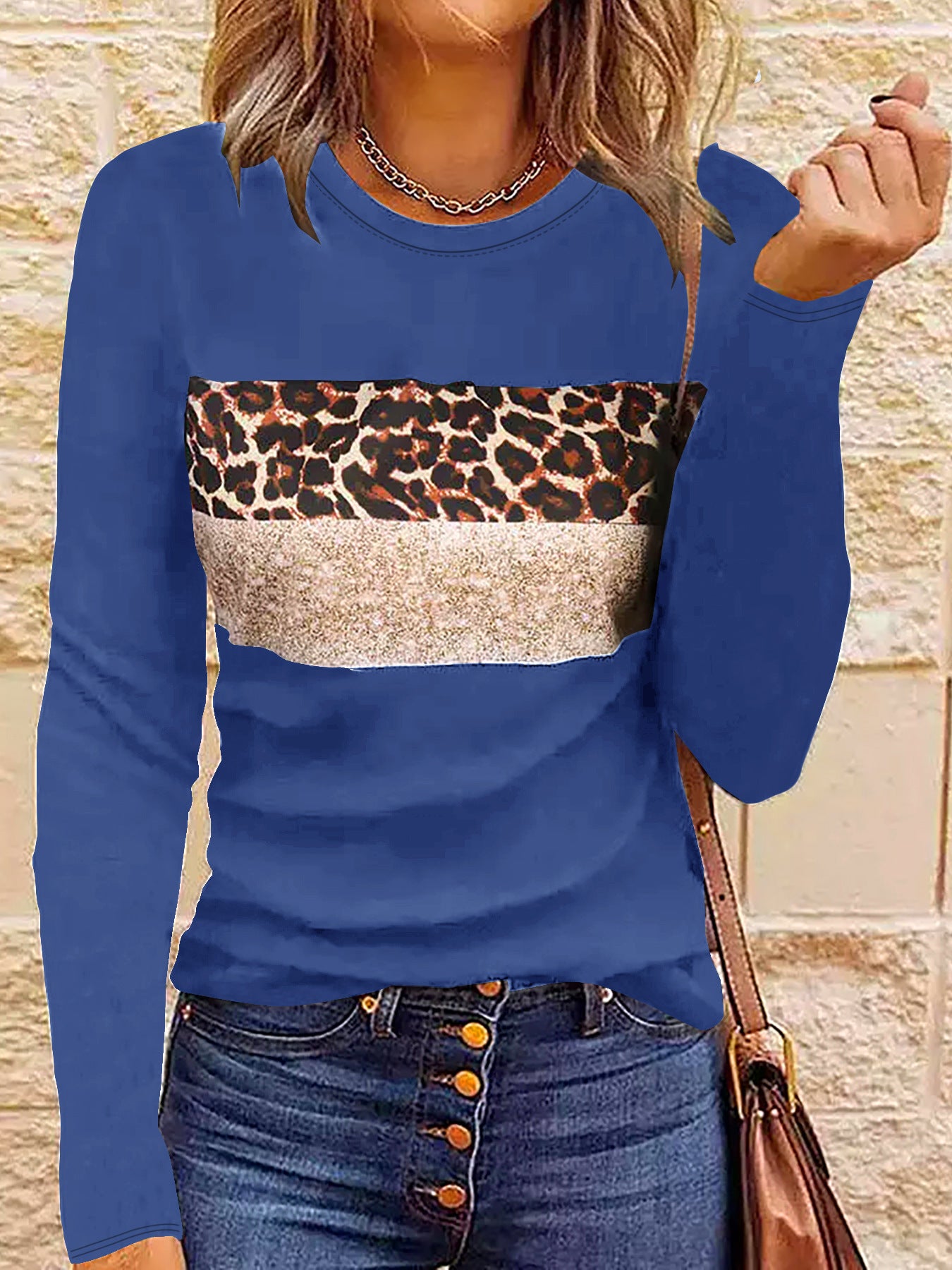 T-shirt ajusté à manches longues pour femme, simple et décontracté, imprimé