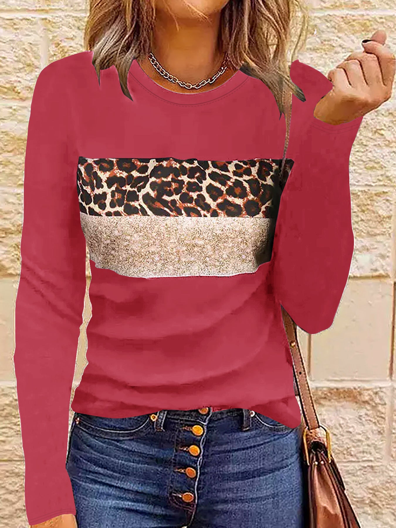T-shirt ajusté à manches longues pour femme, simple et décontracté, imprimé