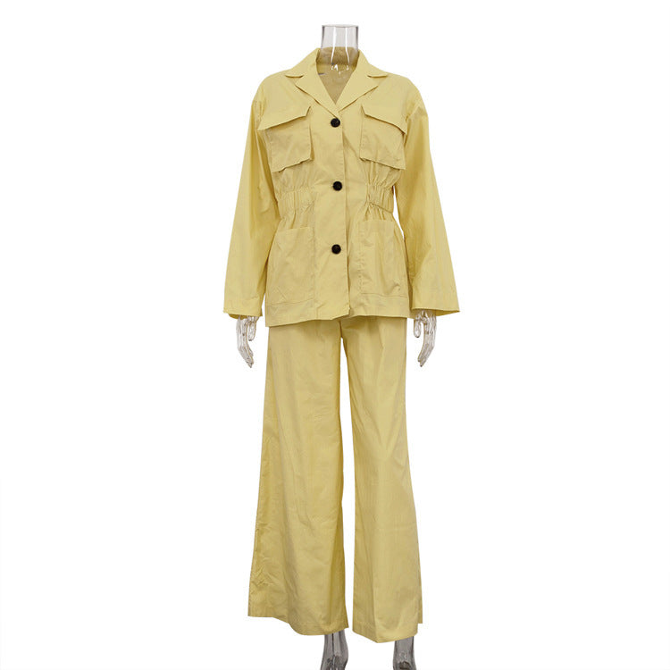 Ensemble deux pièces haut à manches longues et pantalon large à taille ajustée