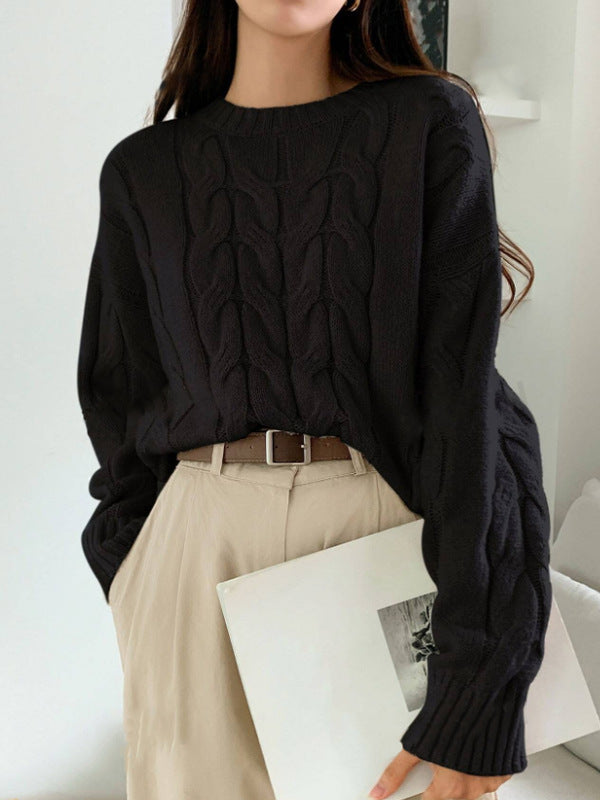 Pull tendance à col rond et couleur unie
