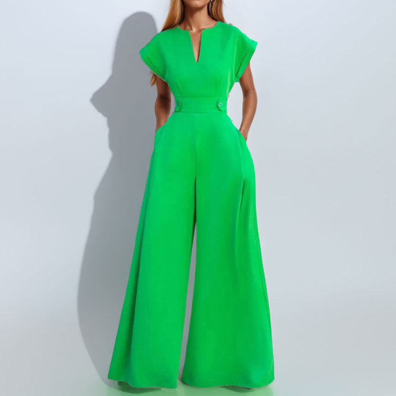 Pantalon large taille haute de couleur unie, gracieux et tendance