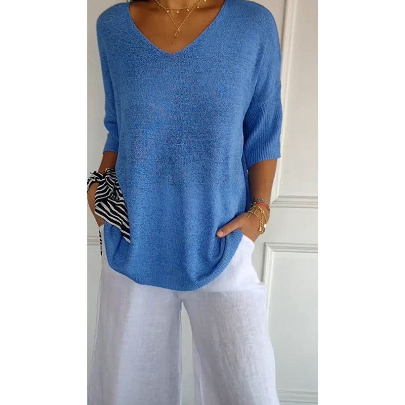 Pull décontracté manches 3-4 pour femme