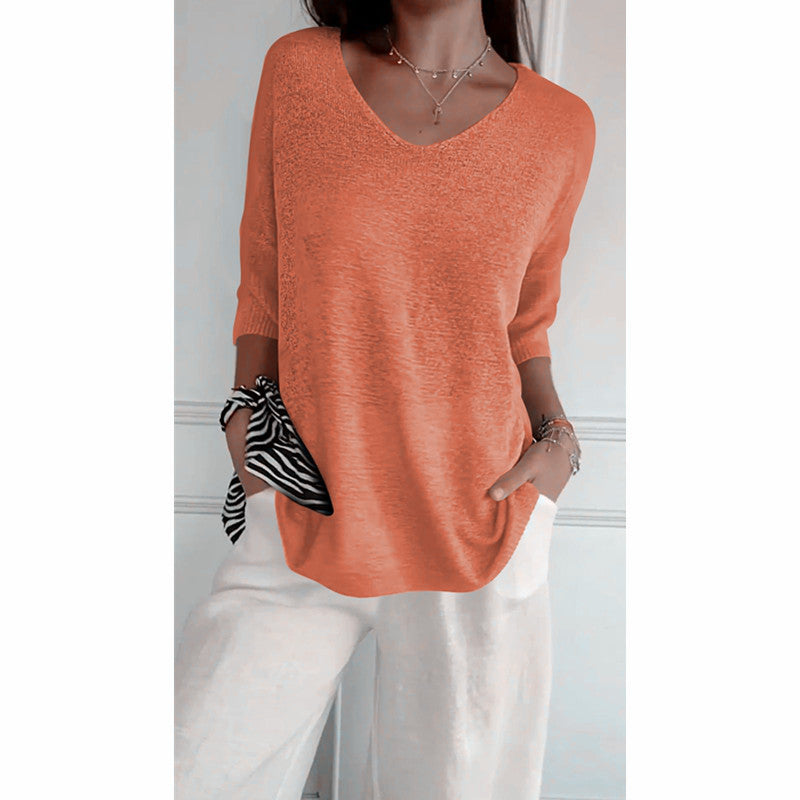 Pull décontracté manches 3-4 pour femme