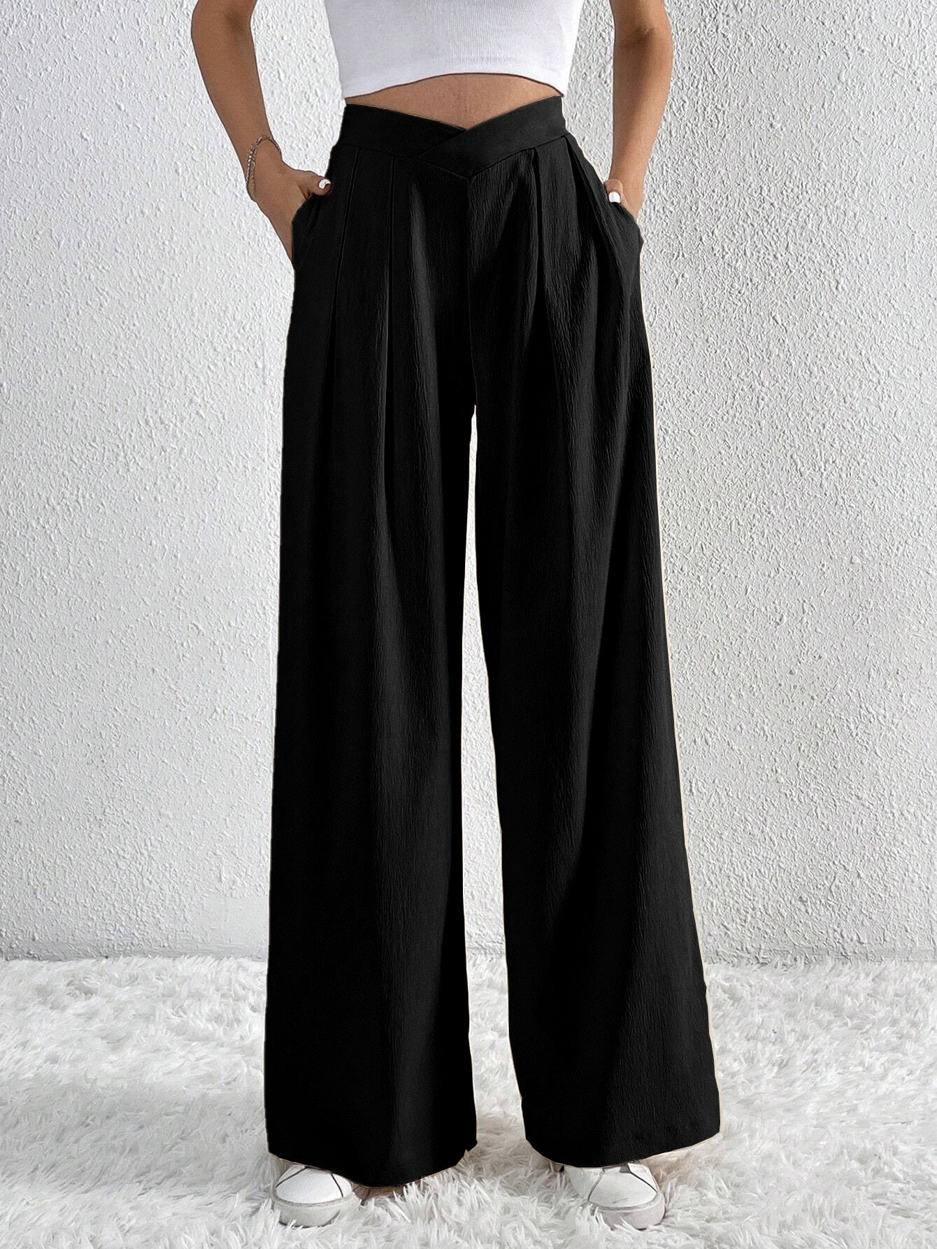 Pantalon ample et décontracté à jambes larges pour femme, couleur unie, style polyvalent et confortable, idéal pour les déplacements quotidiens, été