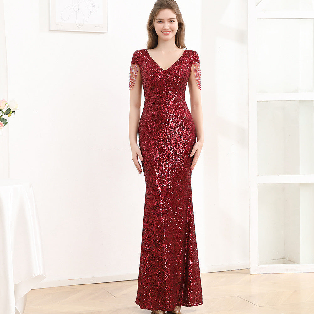 Robe longue amincissante à paillettes pour femme