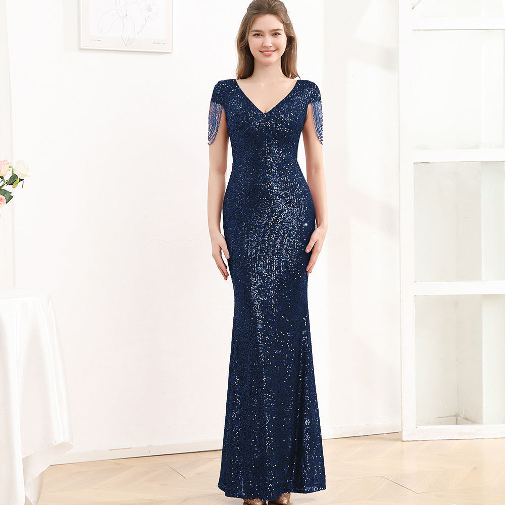 Robe longue amincissante à paillettes pour femme