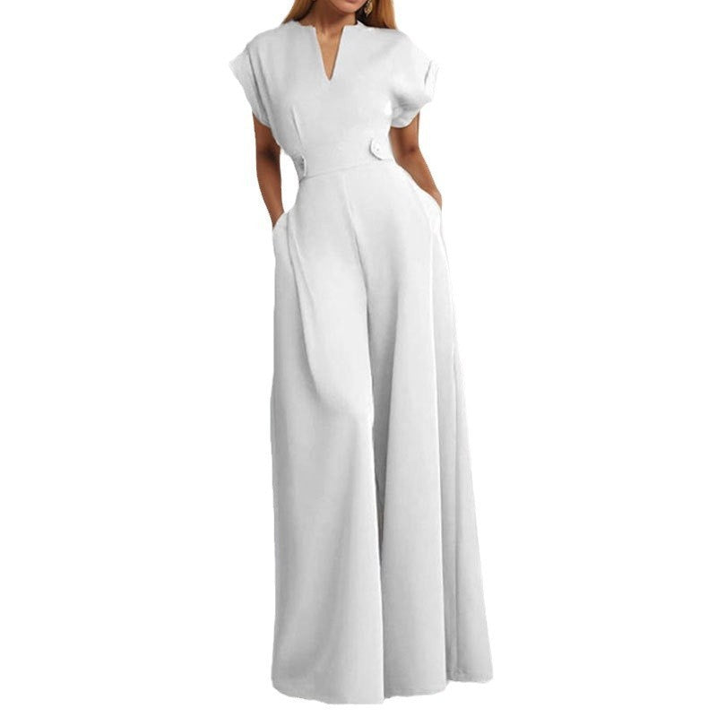 Pantalon large taille haute de couleur unie, gracieux et tendance