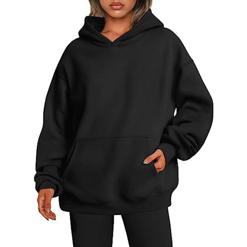 Sweat-shirt tendance uni, pull à capuche surdimensionné, vêtements pour femmes