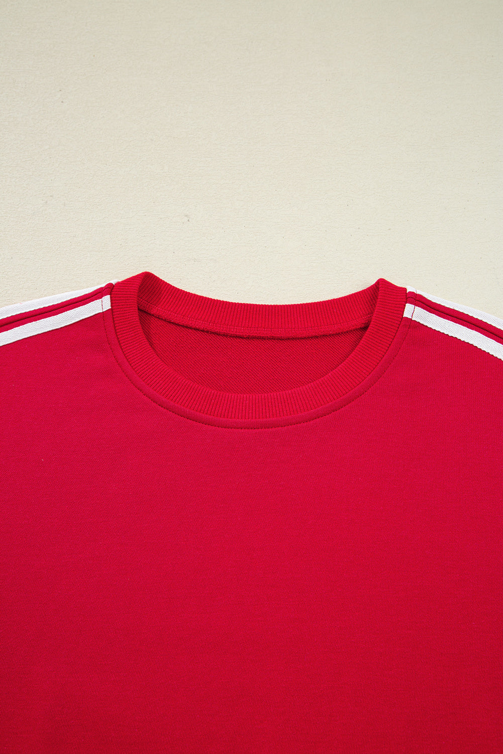 Fiery Red Varsity Striped Detail Crewneck Pullover Elastic Sweatpants 2PCS tenue
