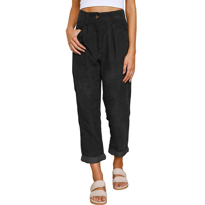 Pantalon droit ample en velours côtelé, surdimensionné, élégant, décontracté, taille haute, pour femme, printemps-automne