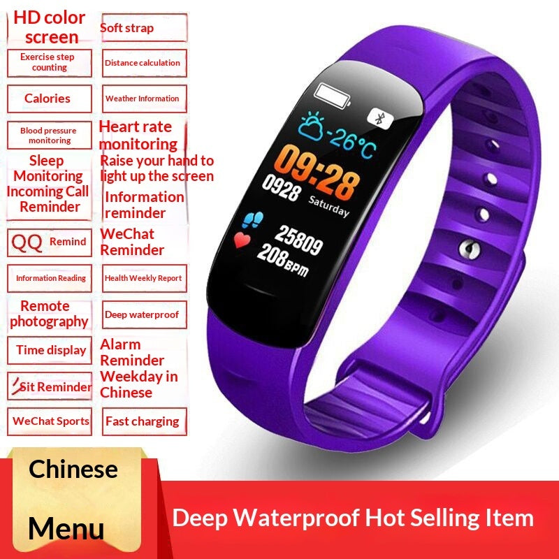 Montre connectée multifonctionnelle avec podomètre, réveil et Bluetooth