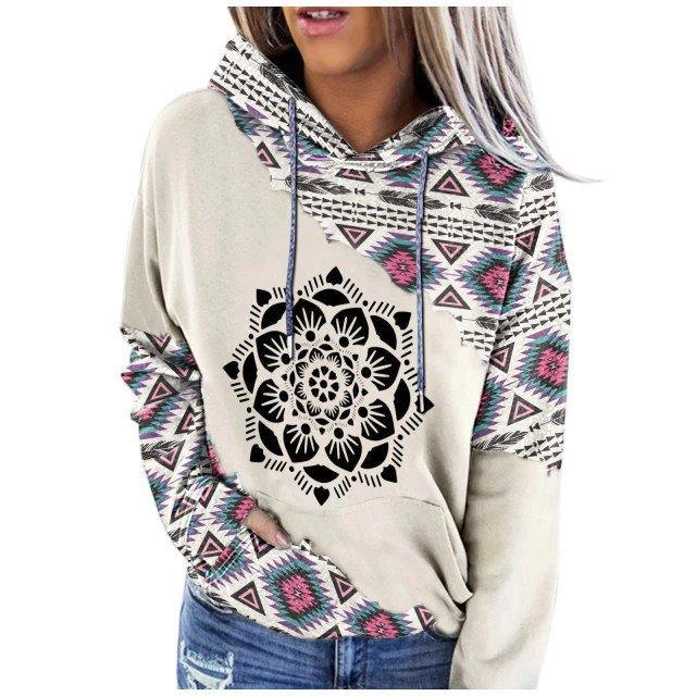 Pull imprimé style ethnique pour femme