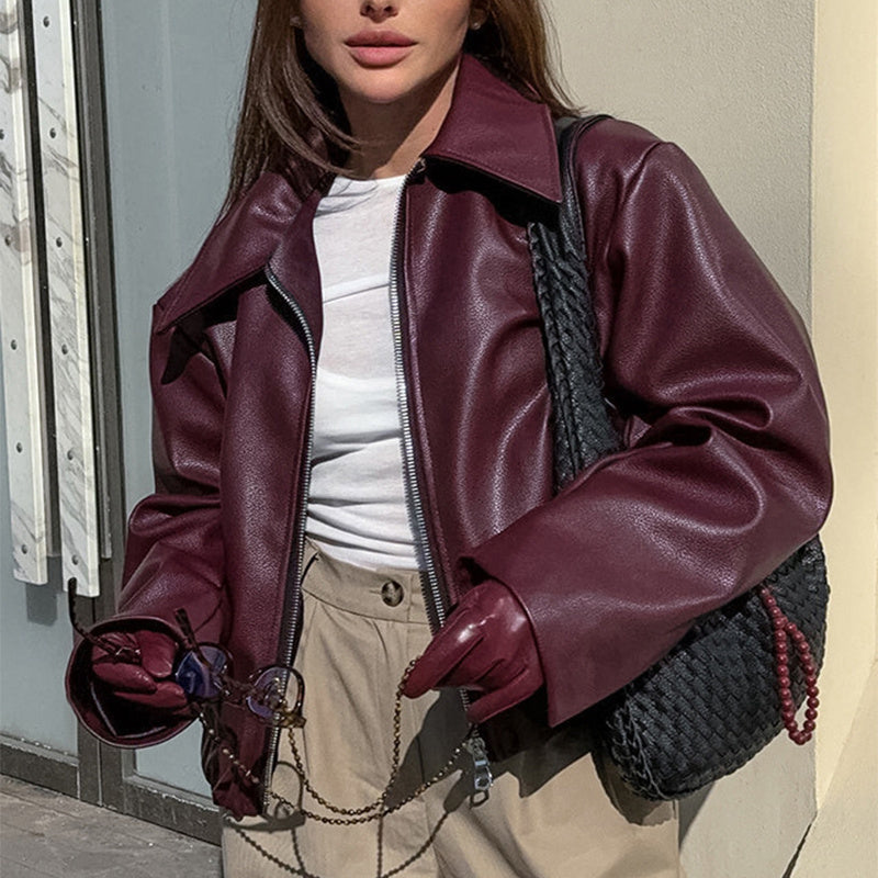 Veste en similicuir, décontractée, tendance