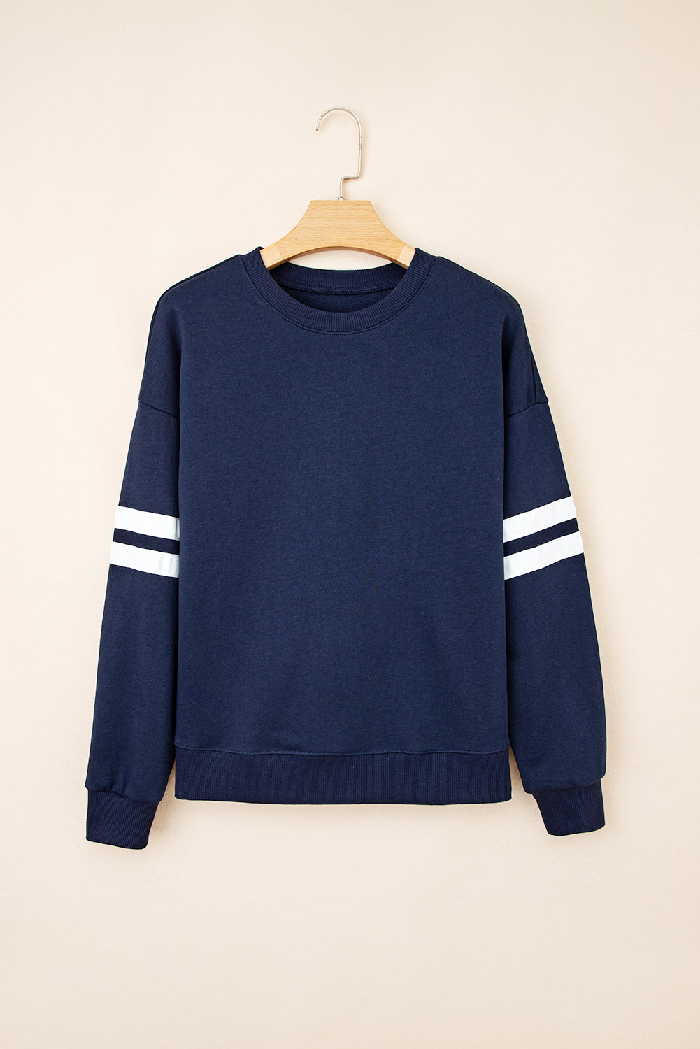 Sweat à épaule de détail à rayures à rayures Varsity Blue Navy