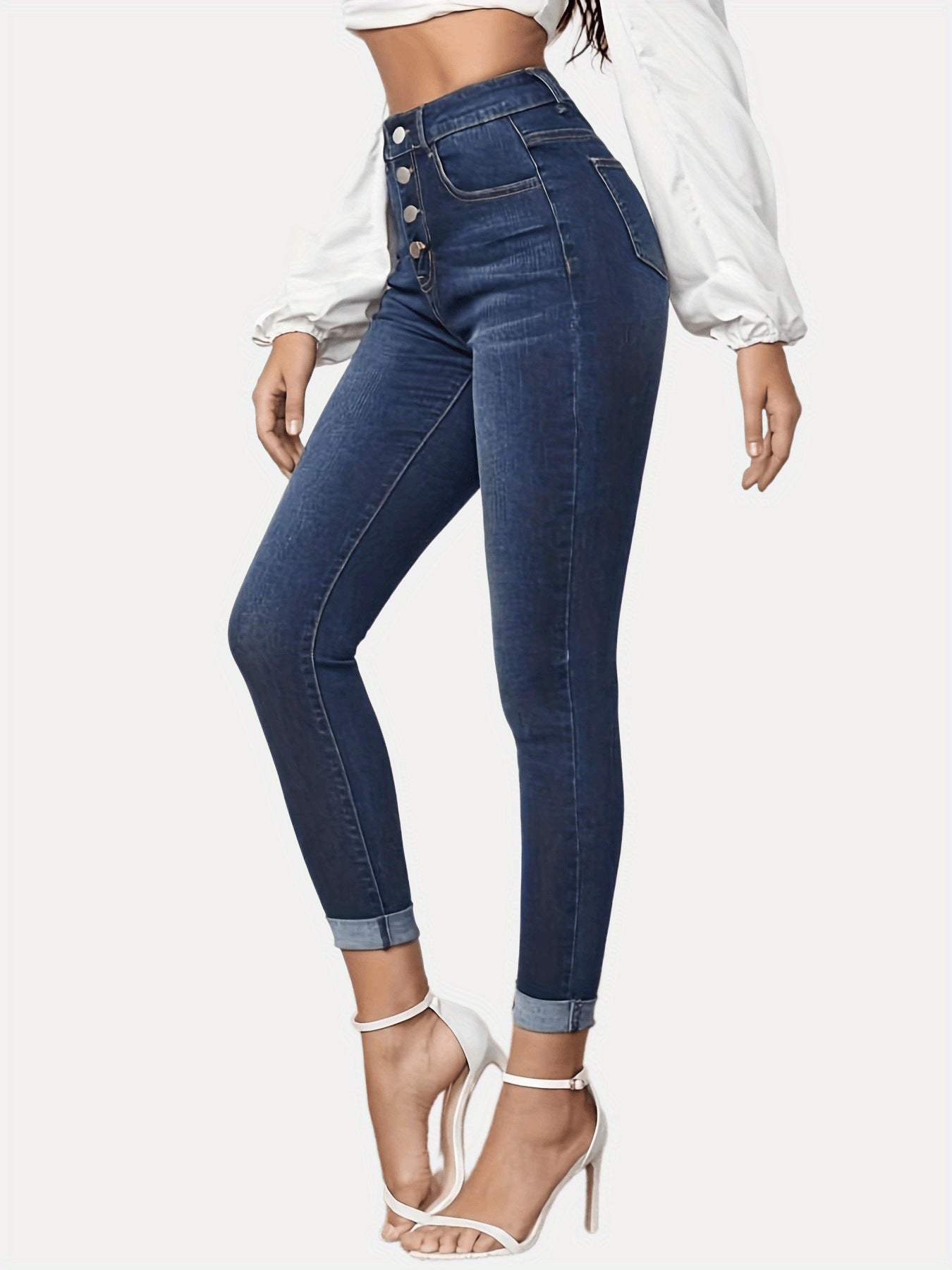 Jean court extensible à ourlet roulé et coupe slim contrastée