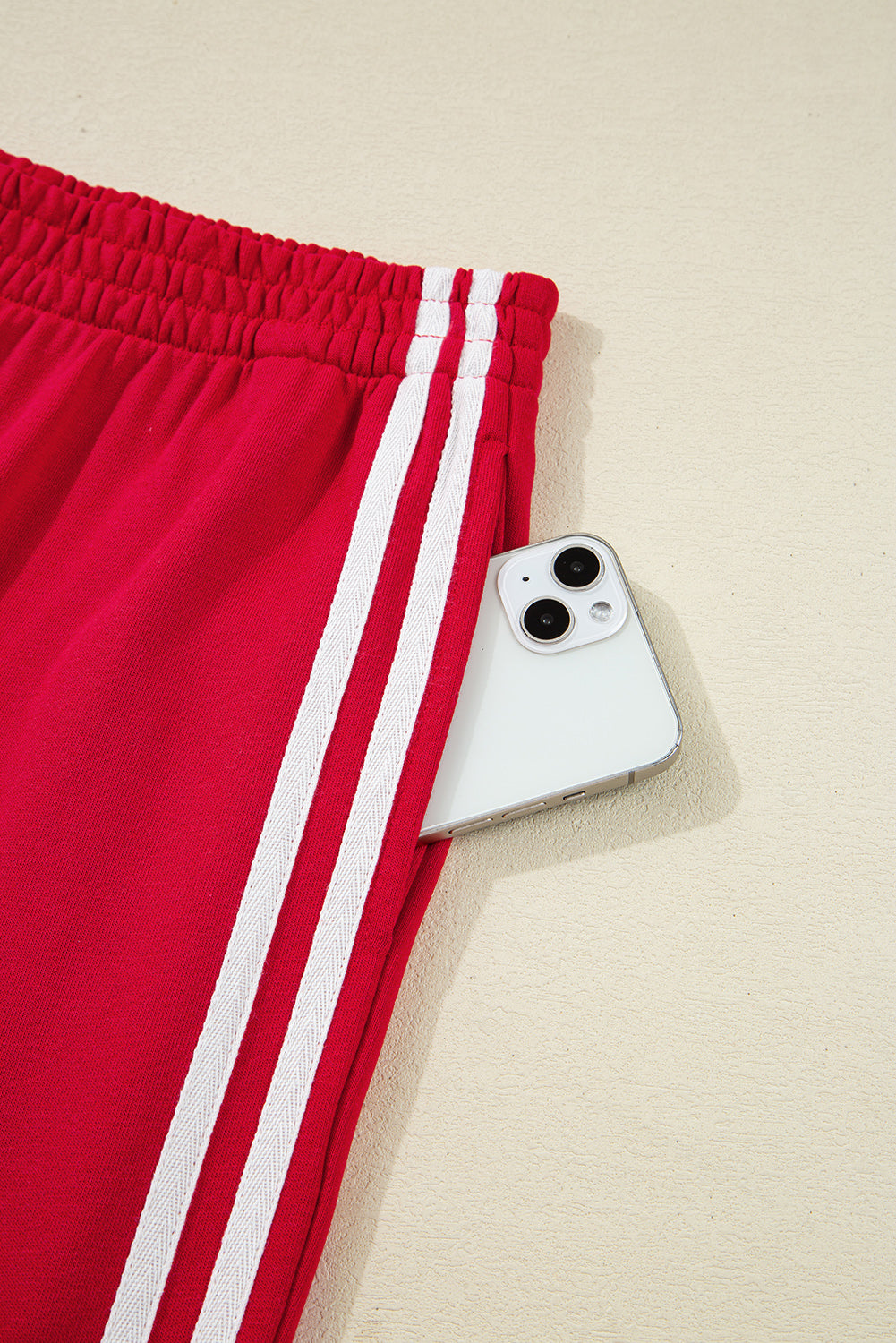 Fiery Red Varsity Striped Detail Crewneck Pullover Elastic Sweatpants 2PCS tenue
