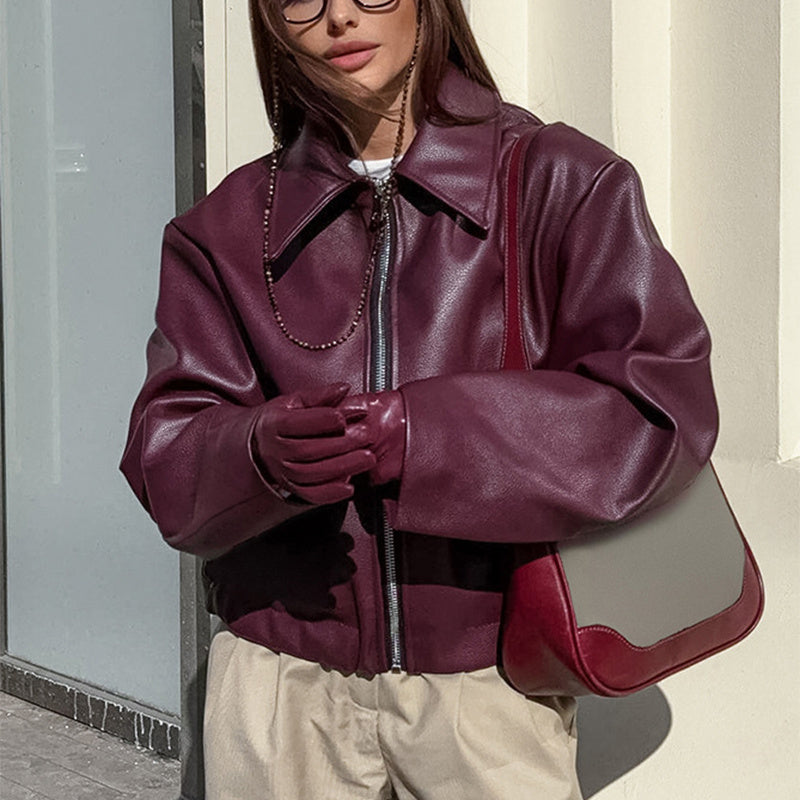 Veste en similicuir, décontractée, tendance