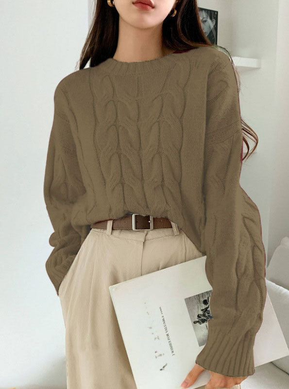Pull tendance à col rond et couleur unie