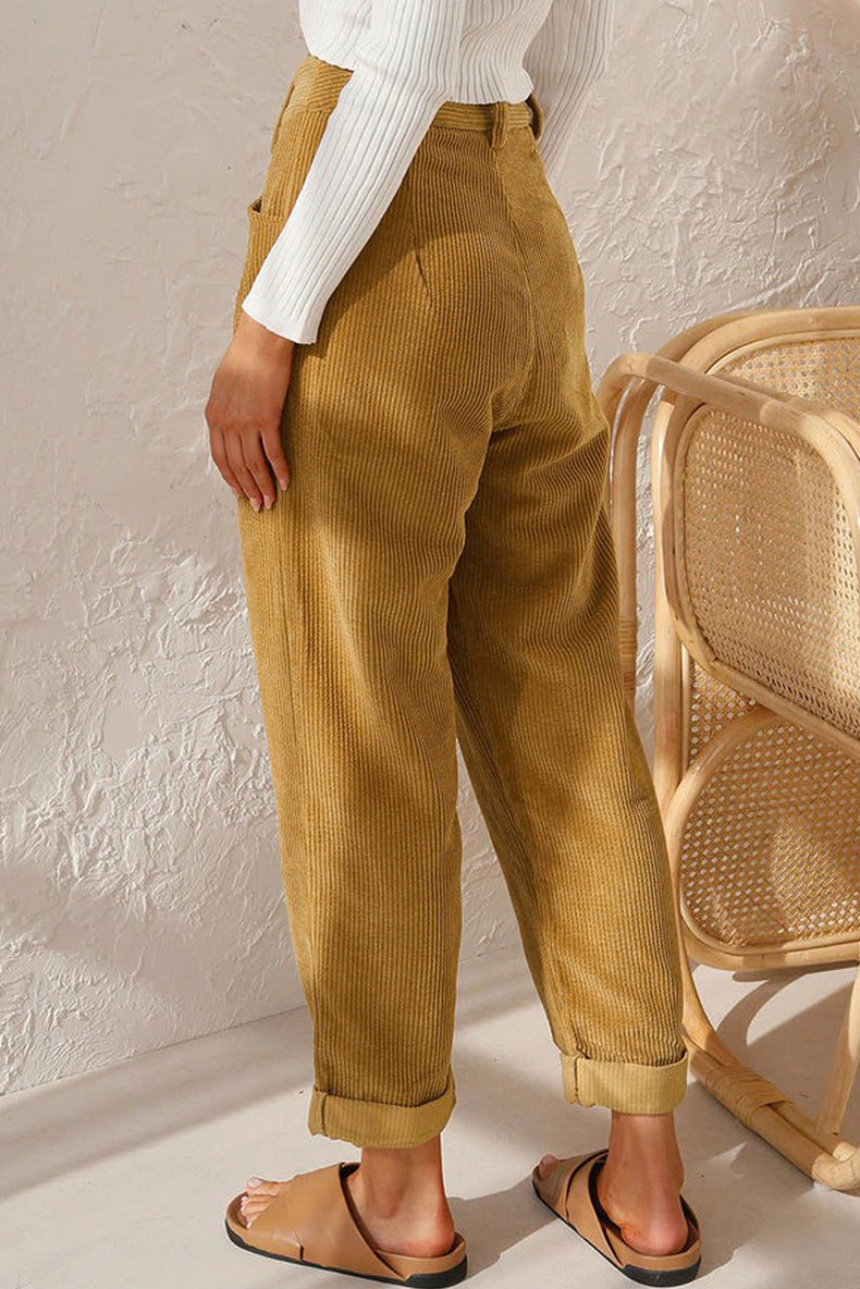 Pantalon droit ample en velours côtelé, surdimensionné, élégant, décontracté, taille haute, pour femme, printemps-automne