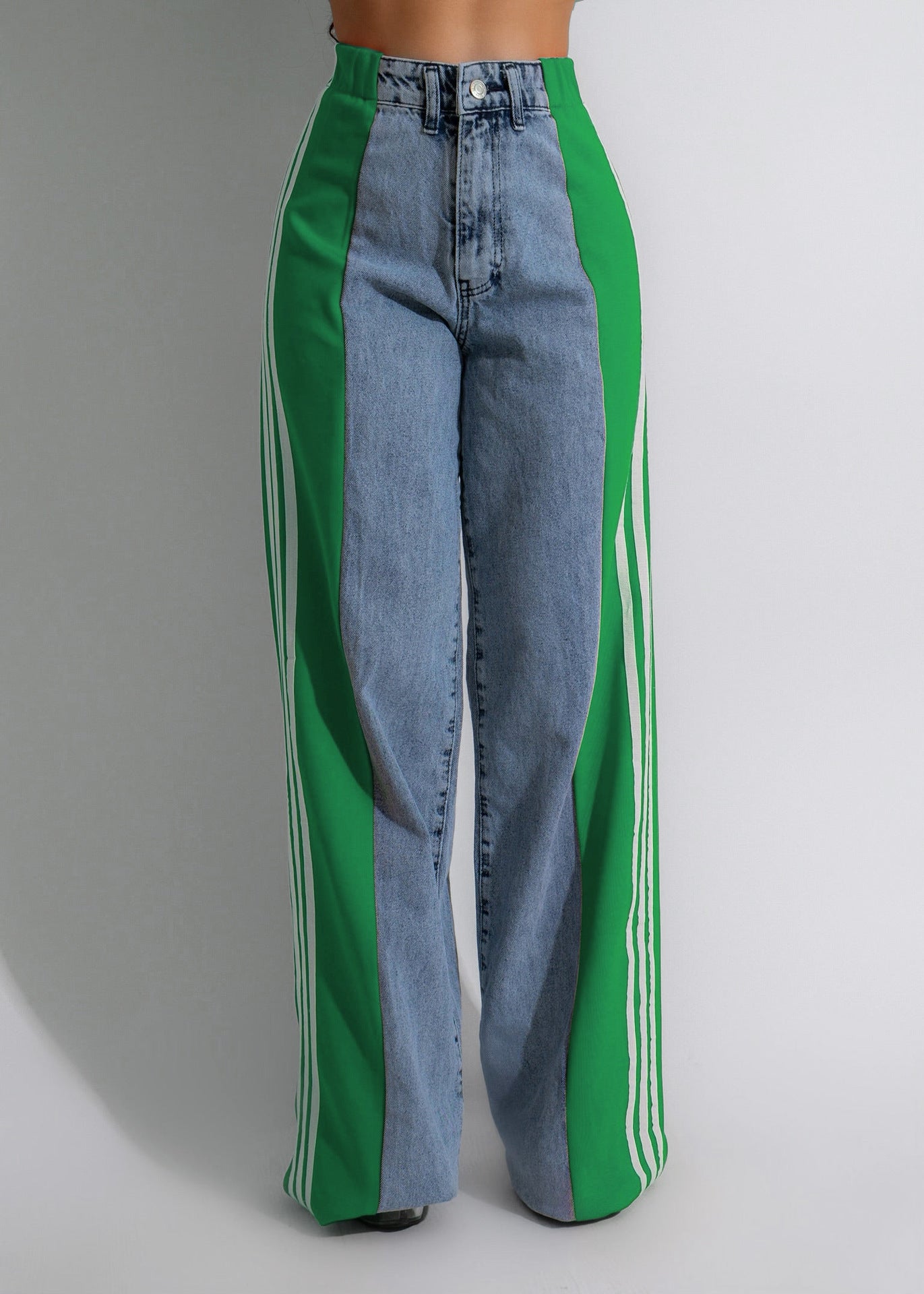 Pantalon décontracté taille haute élastique à jambe droite