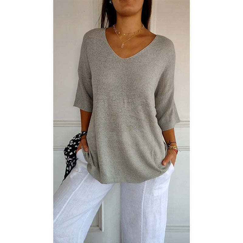 Pull décontracté manches 3-4 pour femme