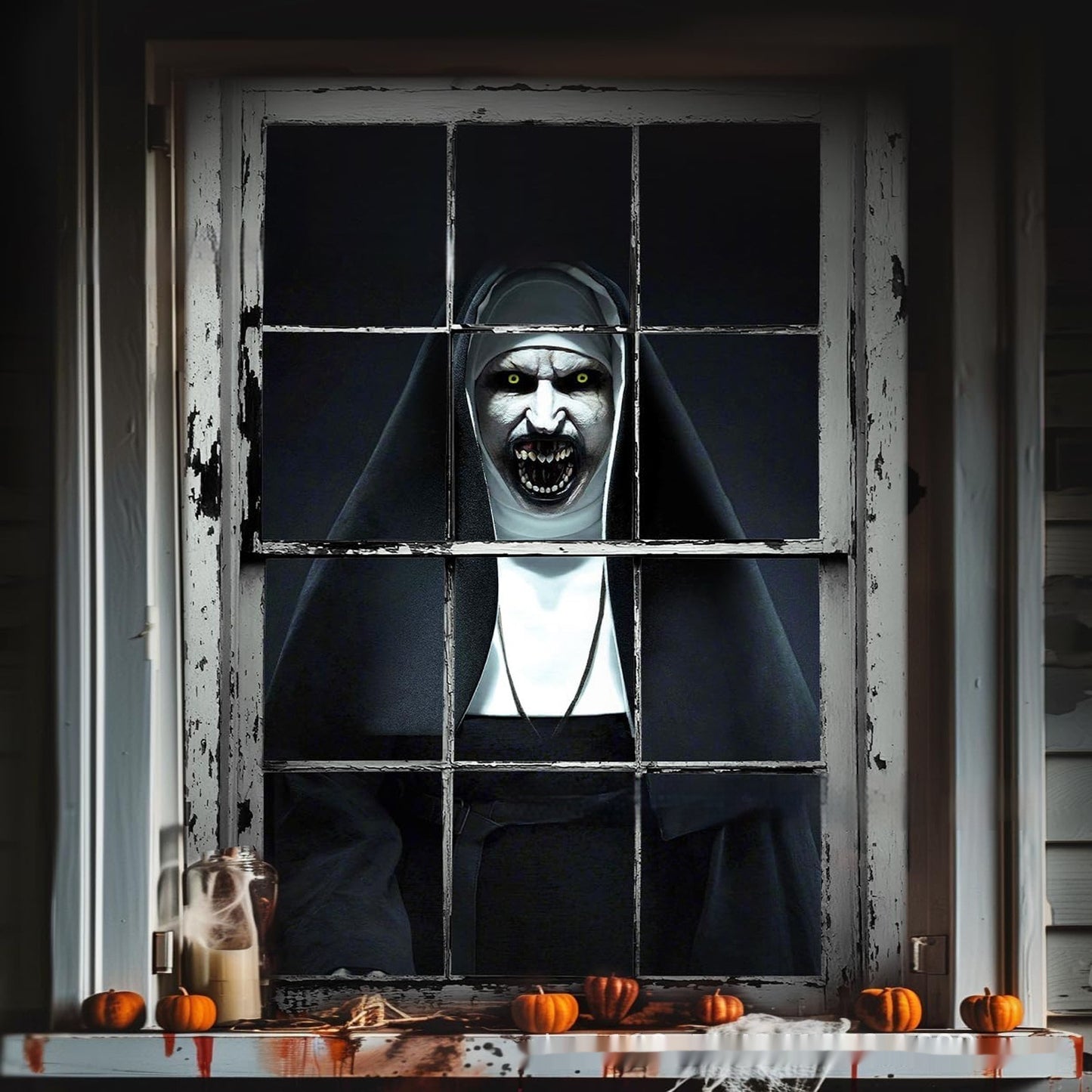 Housse de fenêtre 3D pour Halloween, motif sorcière